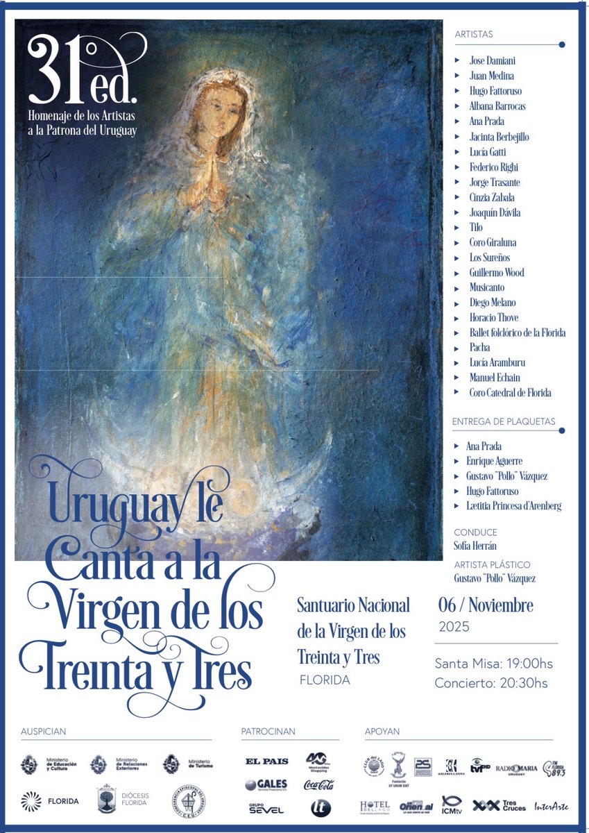 Uruguay le canta a la Virgen de los Treinta y Tres
En su 31ª edición, y en el marco del Bicentenario de la Independencia, artistas nacionales se reunirán para rendir homenaje a la Patrona del Uruguay.