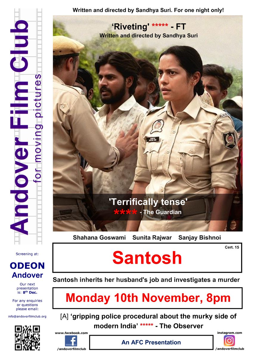 AndoverFilmClub's tweet photo. 'Gripping', 'Punchy', this Monday it's Santosh, 8pm,  ODEON #Andover. In the rural badlands of Northern India the new officer is confronted with a crime her male colleagues don't want to investigate... Tickets, online only £6.50: https://t.co/iZ2OpUm2sK https://t.co/mUmyI5nP3p