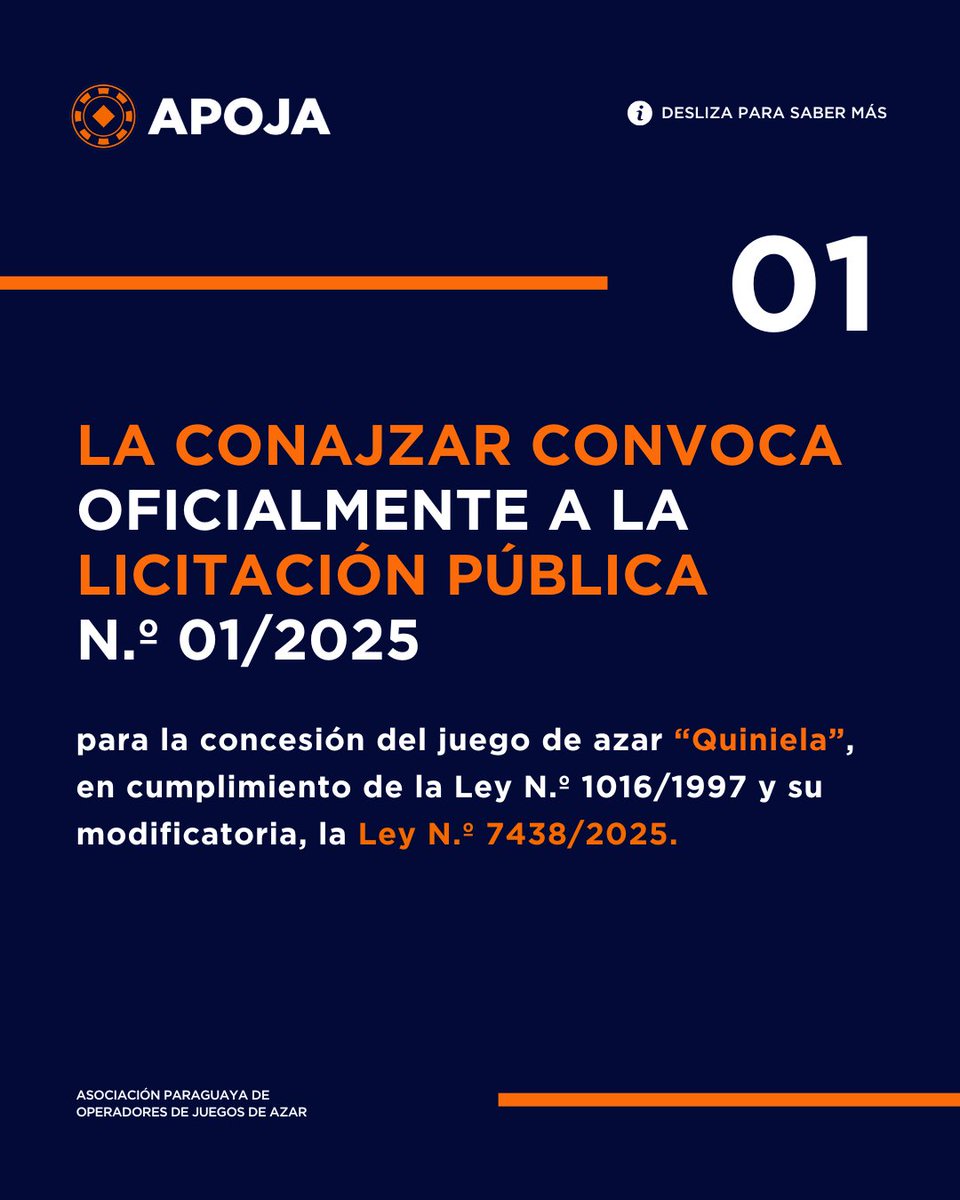 apoja_py's tweet image. 📢 ¡NOTICIA HISTÓRICA! CONAJZAR convoca a Licitación Pública para la Quiniela 🎱
¡Un hecho sin precedentes! Por primera vez, el llamado a licitación se realiza para hasta tres (3) oferentes, conforme a lo establecido en la nueva normativa.