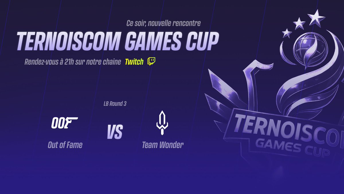Rendez-vous à 21h pour la suite de la TernoisCom Games Cup ! 💪

🆚 <a href="/Wonder_team_/">Wonder</a> 
▶️twitch.tv/outoffame