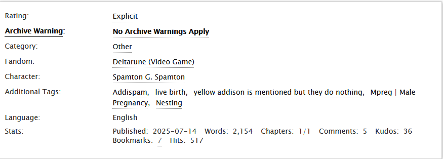 YesMyLiege_'s tweet photo. Father's Day - ~2.1k words
Spamton labors alone. Old drabble (2023)

https://t.co/OSB8HrUyqT

#deltaruined https://t.co/17GyAJ8dIs
