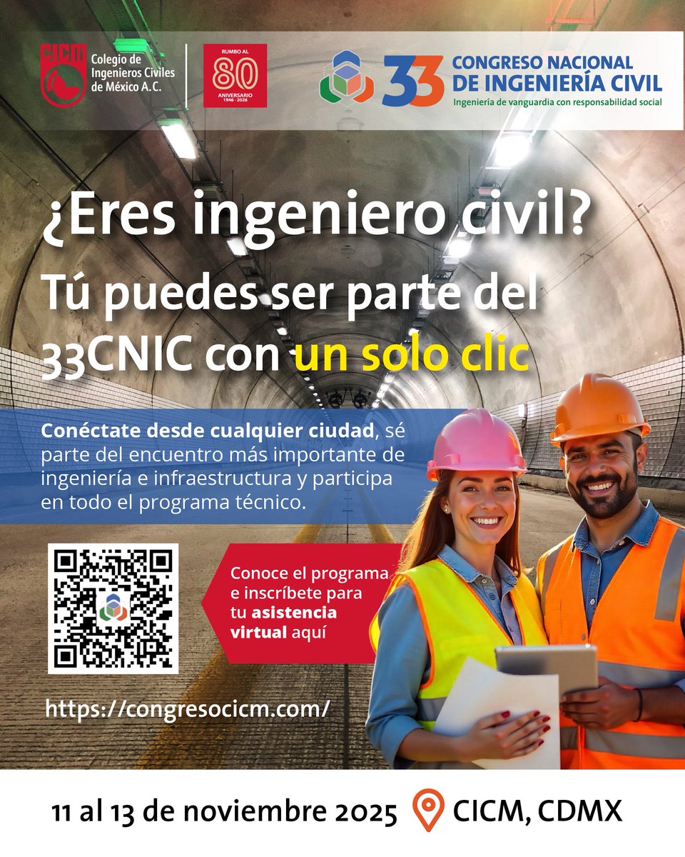 CICMoficial's tweet photo. ¡Regístrate en línea y forma parte del 𝟑𝟑 𝐂𝐨𝐧𝐠𝐫𝐞𝐬𝐨 𝐍𝐚𝐜𝐢𝐨𝐧𝐚𝐥 𝐝𝐞 𝐈𝐧𝐠𝐞𝐧𝐢𝐞𝐫𝐢́𝐚 𝐂𝐢𝐯𝐢𝐥!
Regístrate ahora y asegura tu acceso
🎟️ https://t.co/bSCOV8mLv3
Revisa las tarifas preferenciales 
#33CNIC #IngenierosCiviles #IngenieríaCivil https://t.co/1FL8B9hQIL