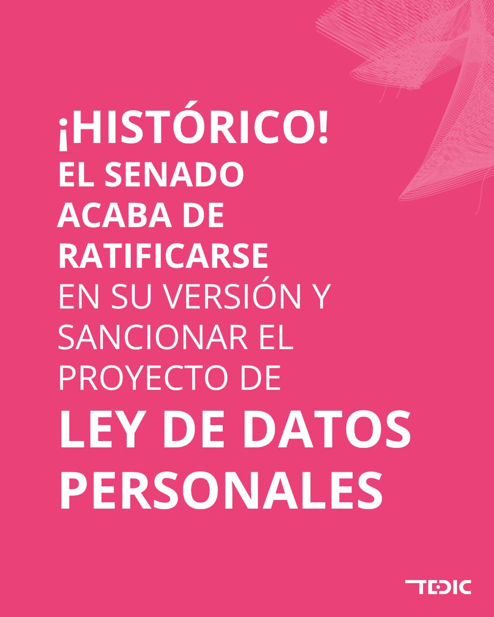 TEDICpy's tweet image. 🏛️Después de nueve años de trabajo constante para instalar este tema en la agenda pública y cuatro años de incidencia sostenida en el ámbito legislativo, hoy vemos concretado un paso fundamental hacia la protección integral de los derechos digitales en nuestro país 🌐💪🏽.