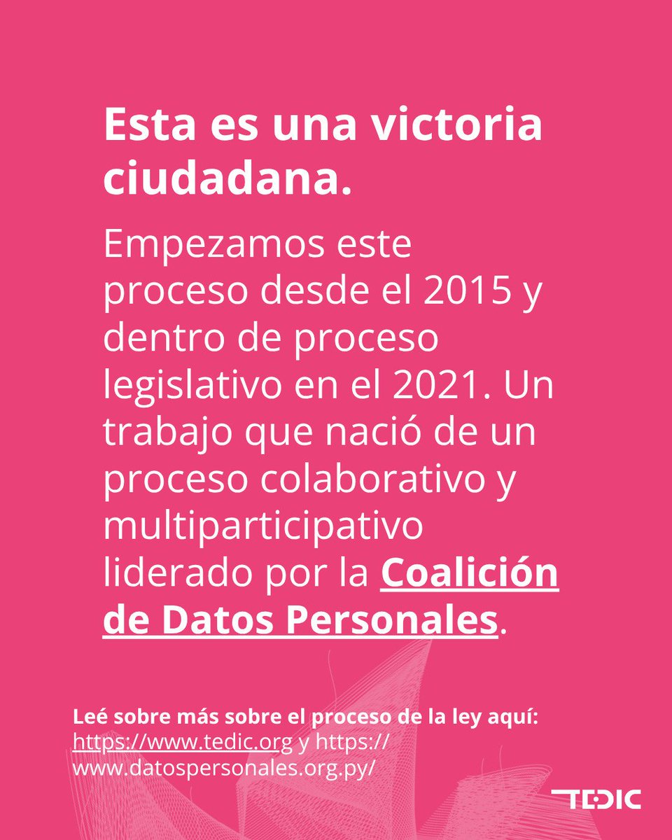 TEDICpy's tweet image. 🏛️Después de nueve años de trabajo constante para instalar este tema en la agenda pública y cuatro años de incidencia sostenida en el ámbito legislativo, hoy vemos concretado un paso fundamental hacia la protección integral de los derechos digitales en nuestro país 🌐💪🏽.