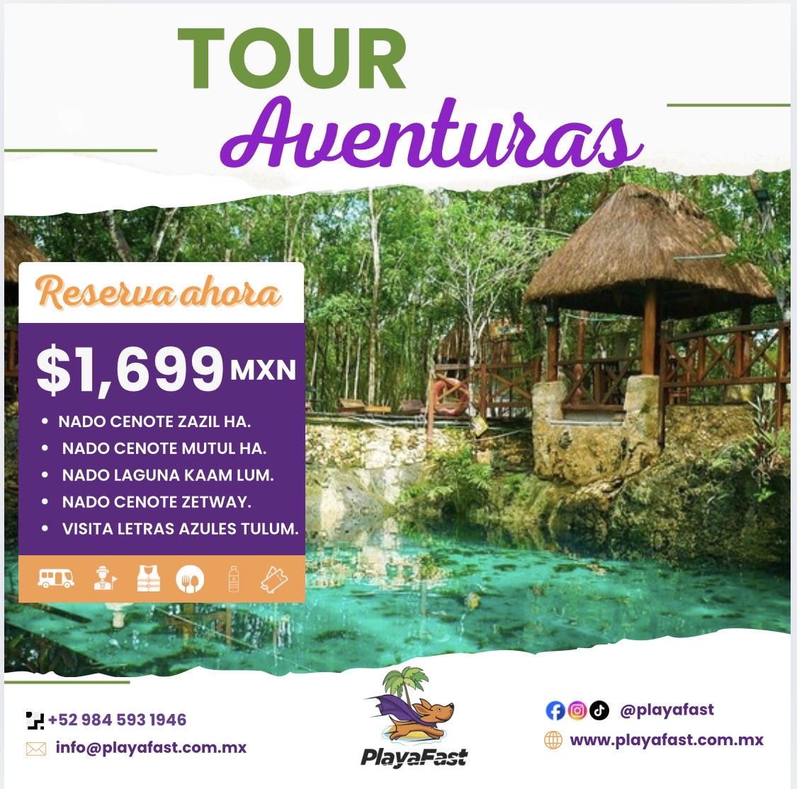 playafast's tweet photo. 🔥 Tour de Aventuras en Tulum 🔥
Explora cenotes, nada en aguas cristalinas y vive una experiencia única en la Riviera Maya.
Incluye transporte, guía certificado, box lunch y acceso a increíbles lugares 🌿

📅 Opera lunes, miércoles, viernes y dom
📲 Reserva ahora:@playafast https://t.co/LomWPKzCeB