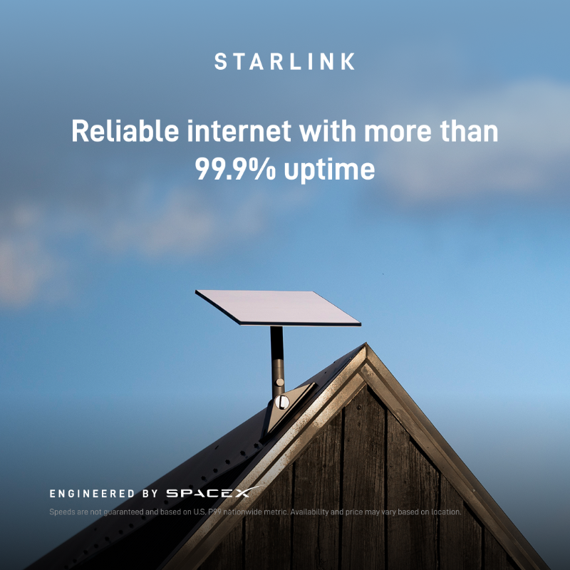 Starlink's tweet photo. With more than 8,500 satellites in orbit, Starlink provides connectivity through harsh weather conditions, network disruptions, and natural disasters.

Order online in under 2 minutes.
