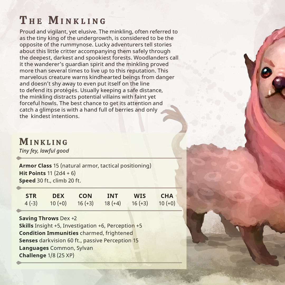 fluffy_folio's tweet photo. Throwback to the Minkling — tiny king of the undergrowth and guardian of lost wanderers. 🌿👑
#DnDHomebrew #FantasyCreatures #Feywild https://t.co/pNFfFVu0VT