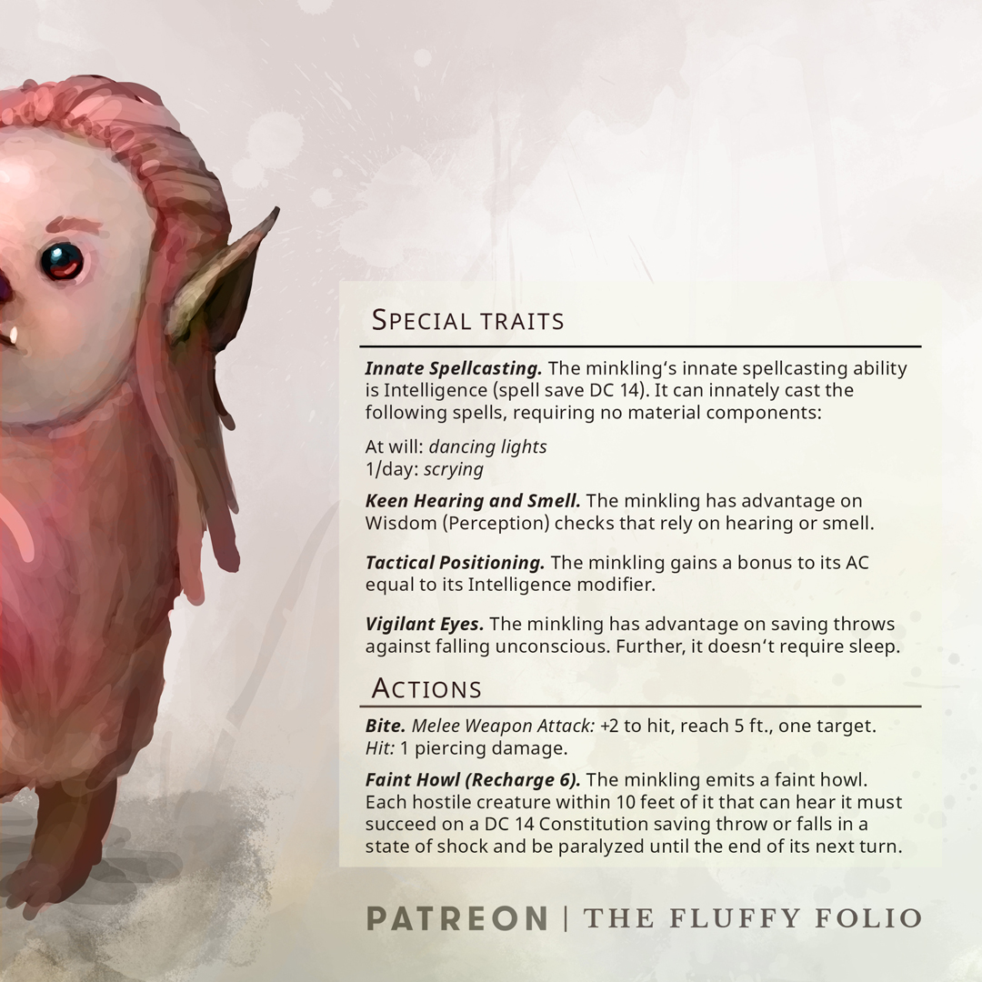 fluffy_folio's tweet photo. Throwback to the Minkling — tiny king of the undergrowth and guardian of lost wanderers. 🌿👑
#DnDHomebrew #FantasyCreatures #Feywild https://t.co/pNFfFVu0VT