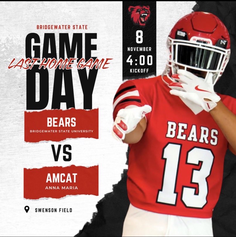 Blessed to receive an official game day visit invite from Bridgewater State University! 🏈 <a href="/JosephVerria/">Joseph Verria</a> 
Go Bears 🐻 <a href="/BSU_Football_/">BSU Football</a>