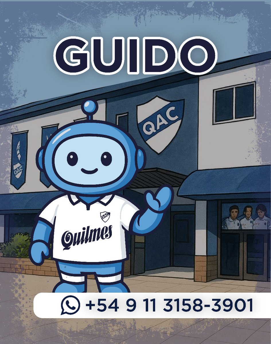 👉 ¡Llegó GUIDO, el nuevo asistente virtual del Quilmes Atlético Club! 💙🤖

Ahora podés chatear con el club directamente por WhatsApp para consultar horarios, actividades, info de tu cuota social y mucho más.

📲 Resolvé tus dudas al instante escribiéndole a Guido acá  👉 +54 9