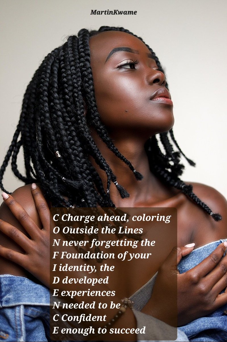 Morgan_R_R_Haze's tweet image. #LuaViEr #WIPSnips #moonmystic #OurPoetryX #WriteMap 
C Charge ahead, coloring
O Outside the Lines 
N never forgetting the
F Foundation of your 
I identity, the 
D developed 
E experiences 
N needed to be
C Confident 
E enough to succeed 
MartinKwame pixabay.com