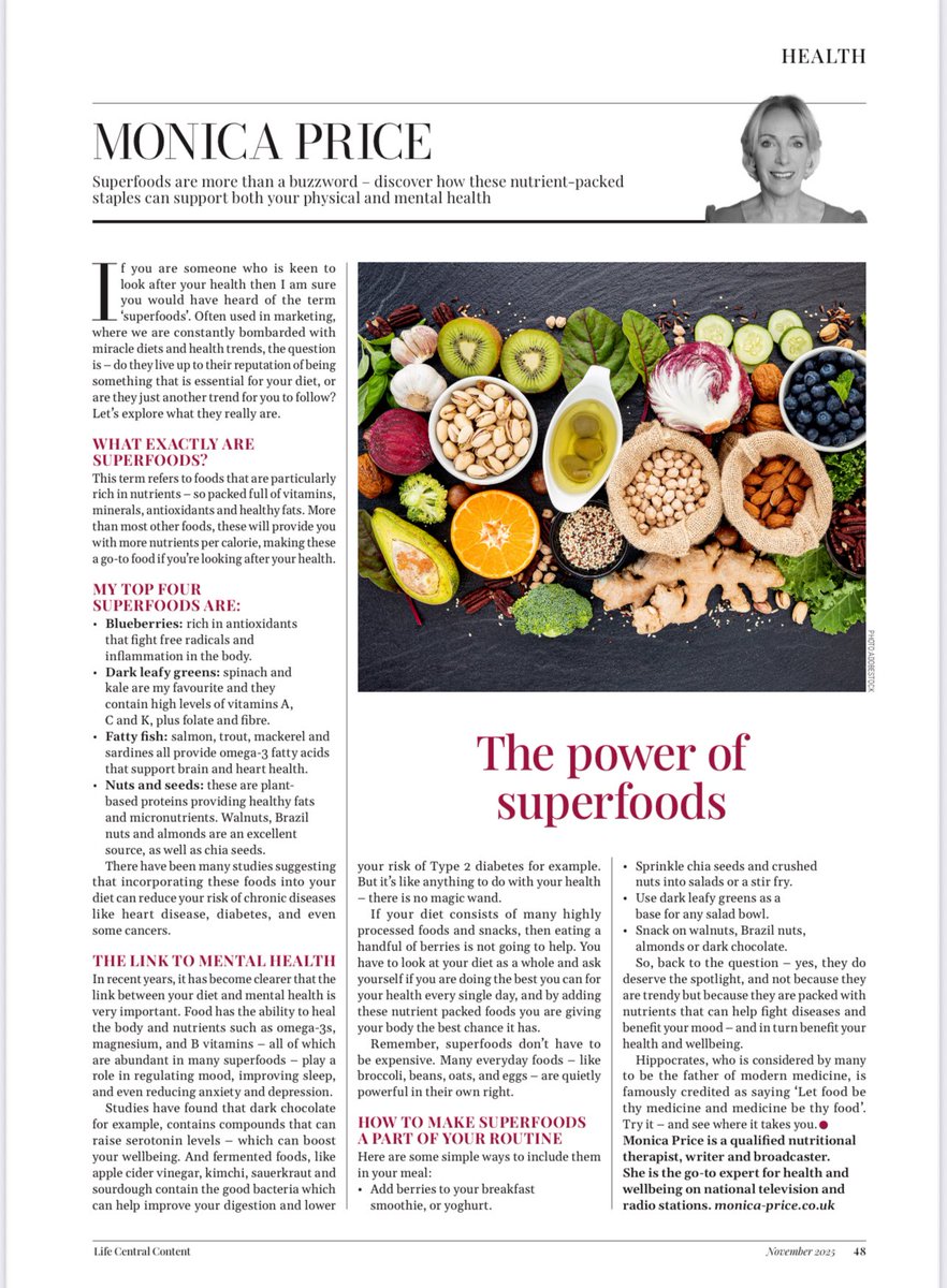 Come and join me in the fabulous November issue of <a href="/Yorkshire_Life/">Yorkshire Life</a> ✨ Out Now! ✨ This month I talk about the power of superfoods and how to make them part of your routine ✨ Be sure to pick up your copy! ✨ #cotswoldlife #superfood #health #nutrition #monicaprice
