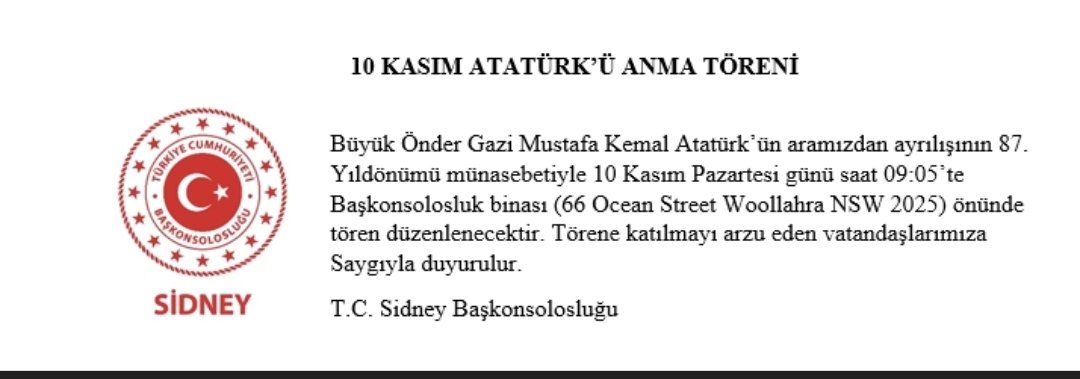 10 Kasım Atatürk'ü Anma Töreni Duyurusu