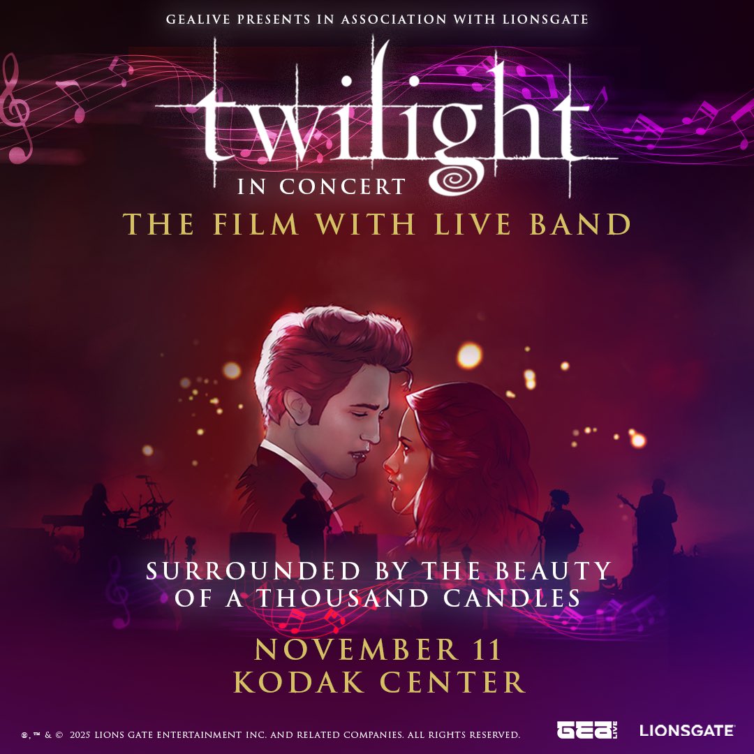 🎟️✨ We’re giving away (2) tickets to see Twilight in Concert on November 11th at <a href="/kodak_center/">Kodak Center</a>! 👉 Enter on Instagram: instagram.com/p/DQsXOt2DFkH/ 🌟 Winner will be announced on Friday. 🎟️ For tickets, kodakcenter.com/events/2025/tw… #sponsored #roc