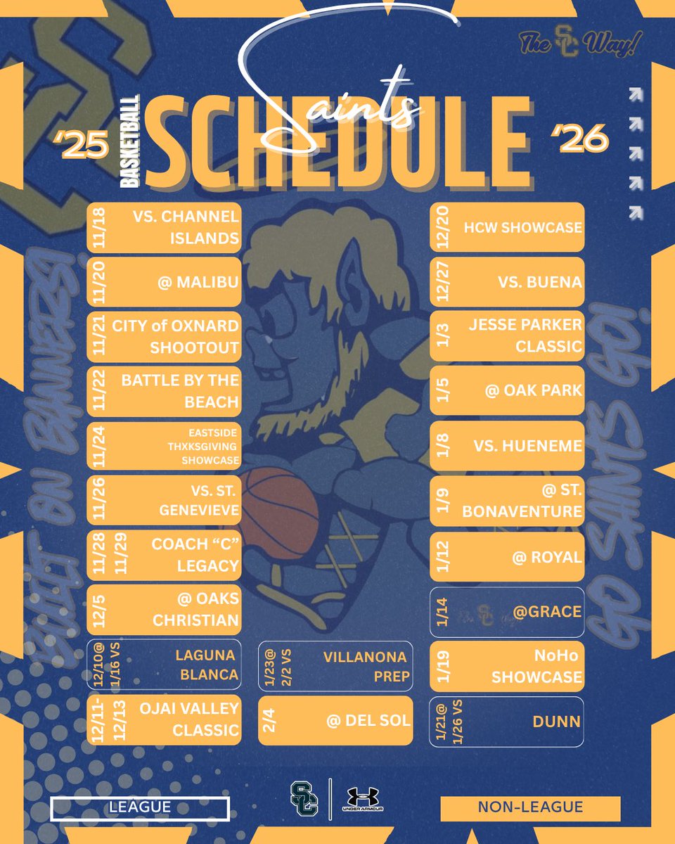 Updated schedule. Come check out the saints this 2025-26 season!