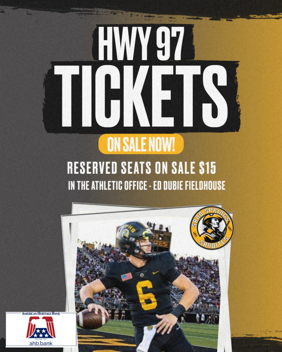 SanditeAthletic's tweet photo. Reserved Seat Tickets to the American Heritage Bank - HWY 97 Rivalry Game can be purchased in advance in the athletic office - Ed Dubie Fieldhouse.  Avoid the lines and get your seat today! https://t.co/yPmcIteOgu