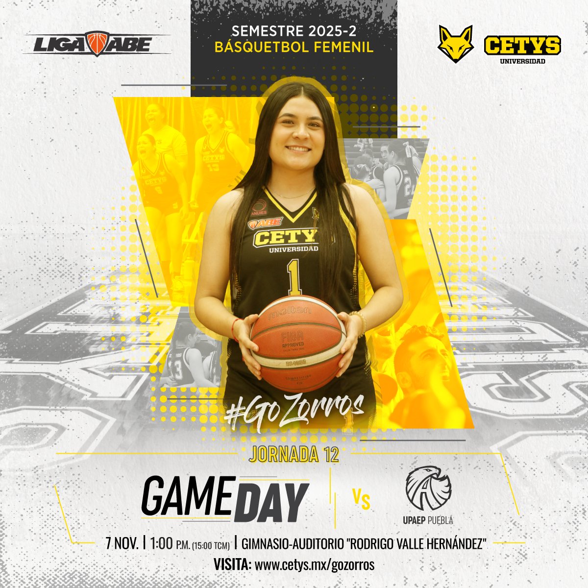 EN CASA | Básquetbol Femenil de Liga ABE

CETYS vs UPAEP
Vie. 7/11/2025 | 1:00 p.m. (15:00 TCM)
Gimnasio-Auditorio "Rodrigo Valle Hernández", Campus TIJ
Más eventos: cetys.mx/gozorros/calen…

SOMOS CETYS | #GoZorros
#ligaabe #collegebasketball #baloncesto