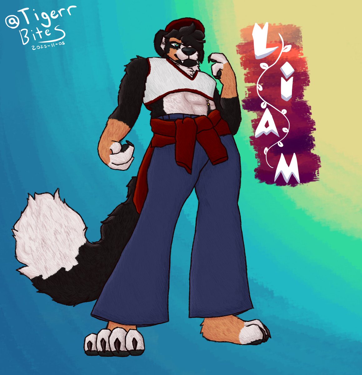 Made a fullbody for Liam! I'm really proud of this one, it was a fun angle to work with.

#furry #furryart