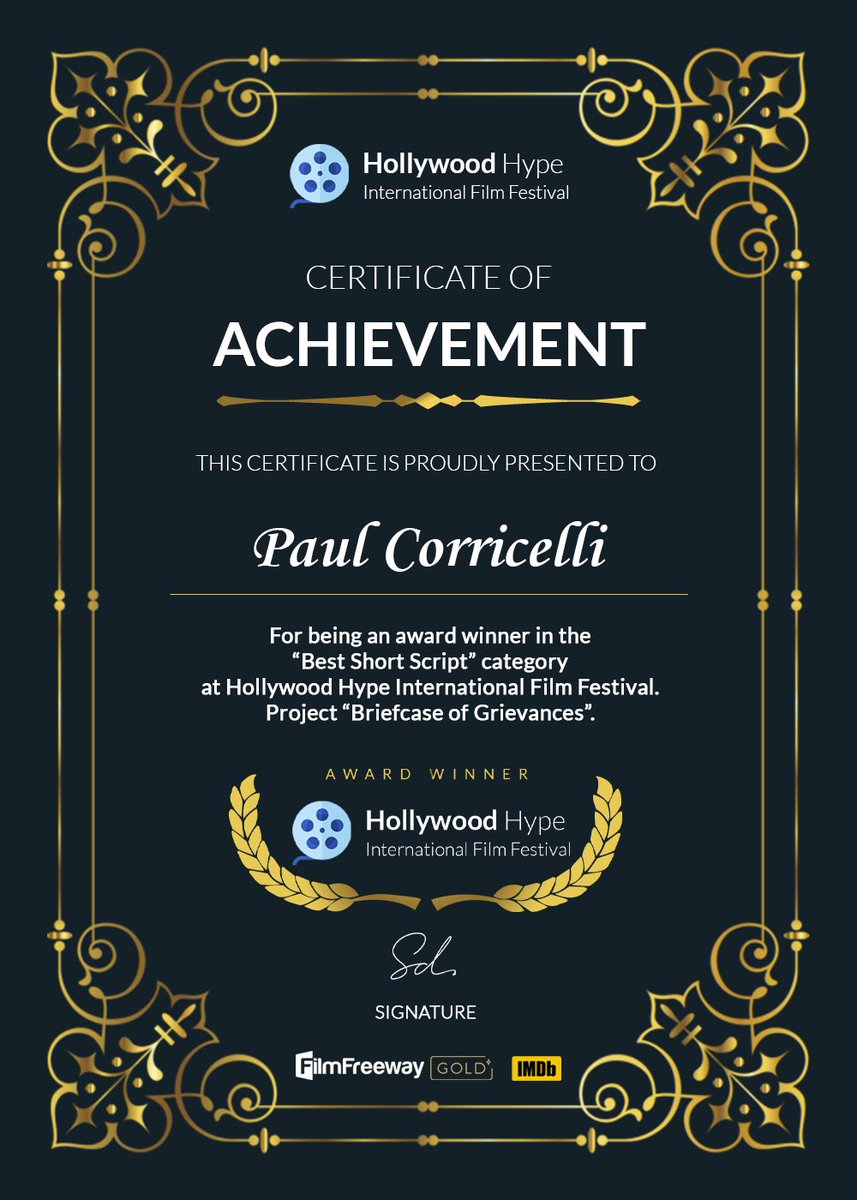 camcorri's tweet photo. Many thanks to everyone at @hollywoodhypeiff for making BRIEFCASE OF GRIEVANCES an AWARD WINNER! https://t.co/RGRZUSLFkC