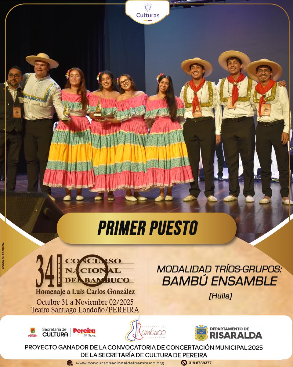 concursobambuco's tweet photo. #Ganadores2025 |  Muchas felicitaciones a los grupos ganadores de esta trigésima cuarta edición, represenstantes  del #Huila y del #ValleDelCauca.
@mincultura @Alcaldiapereira @Gob_Risaralda https://t.co/ZNT1TMID5c