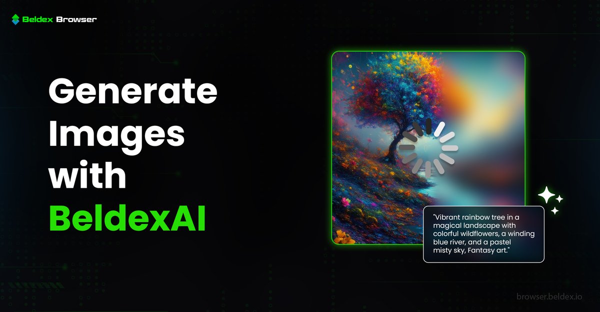 BeldexCoin's tweet photo. Turn your imagination into visuals. 

The upcoming AI Image Generation feature in Beldex Browser lets you create images from text prompts.

Just your creativity