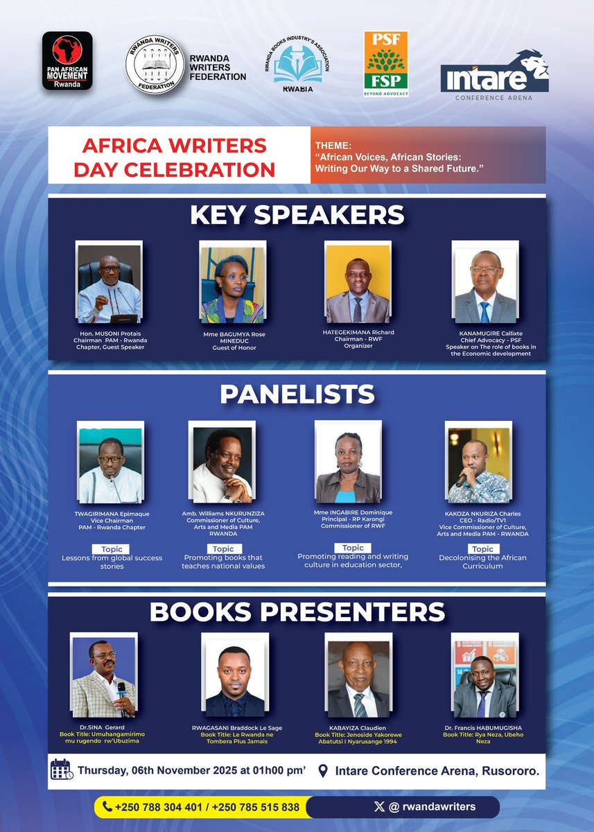 Ku munsi wa Africa Writers Day Celebration uzizihirizwa mu Intare Arena kuri uyu wa 06 Ugushyingo 2025, Dr Francis Habumugisha, azamurika
igitabo yanditse cyitwa ‘Rya neza ubeho neza’ kigisha uko wakita ku buzima ukoresheje ibiribwa, aho azanakigurisha ku bazaba bifuza kukigura.