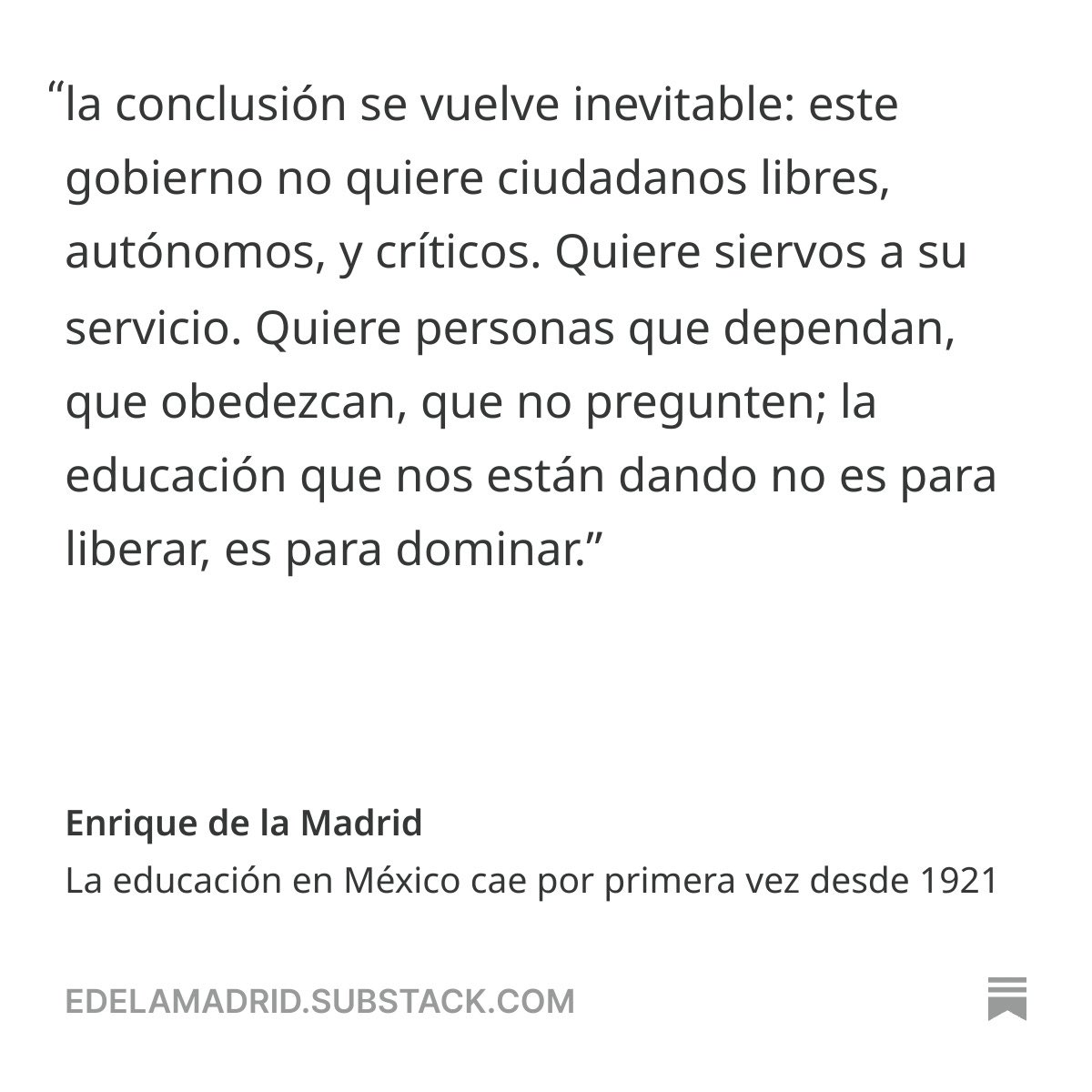 La educación en México cae por primera vez desde 1921. 

Los invito a suscribirse y leer mi artículo en Substack; no se lo pierdan! 

🔗: open.substack.com/pub/edelamadri…

#mexico #crecimiento #prosperidad #bienestar #educacion #libertad