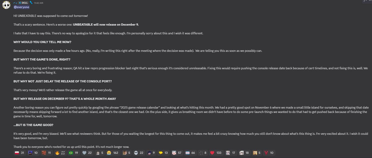 Wario64's tweet image. Unbeatable has been delayed to December 9th (was planned for release tomorrow)