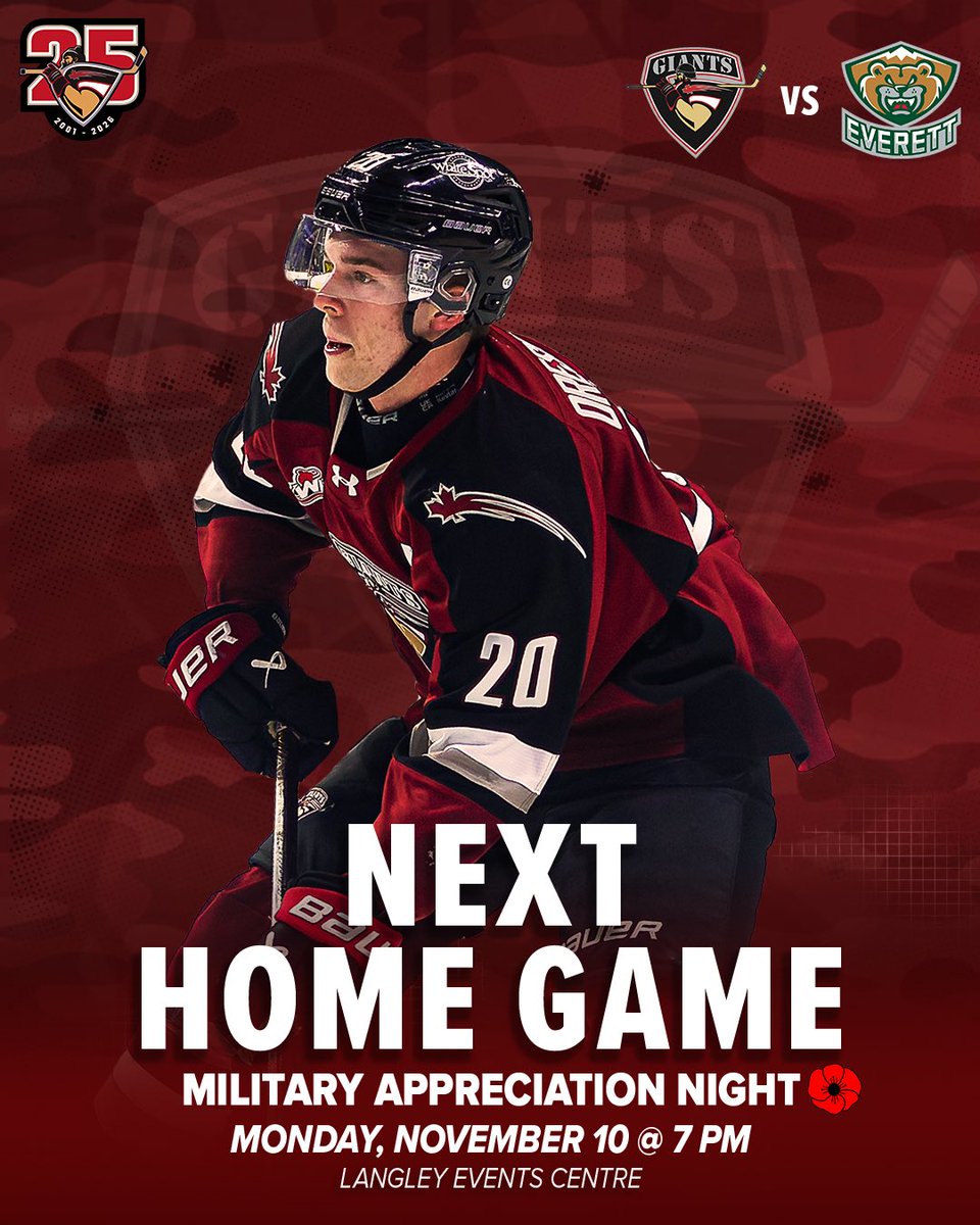 WHLGiants's tweet photo. Catch the G-Men at their next home game at the LEC on Monday, November 10th for Military Appreciation Night where they will face off against the Everett Silvertips! 

🎟️: https://t.co/vY5GfFy4Vn https://t.co/EqWwgLqLZE