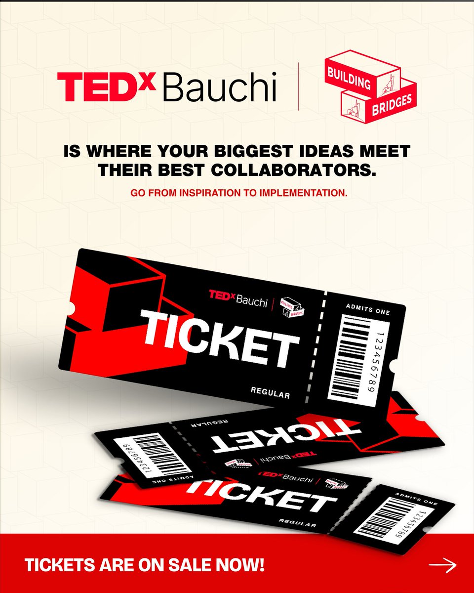TedxBauchi's tweet photo. The wait is finally over! 🔥🎉
Ticket registration for TEDxBauchi 2025 is now LIVE!
This is your moment to be where BRIDGES are BUILT and ideas ignite change.
Register now at 👉 [https://t.co/fIOHu2LmHL] https://t.co/yyTERyCaNf