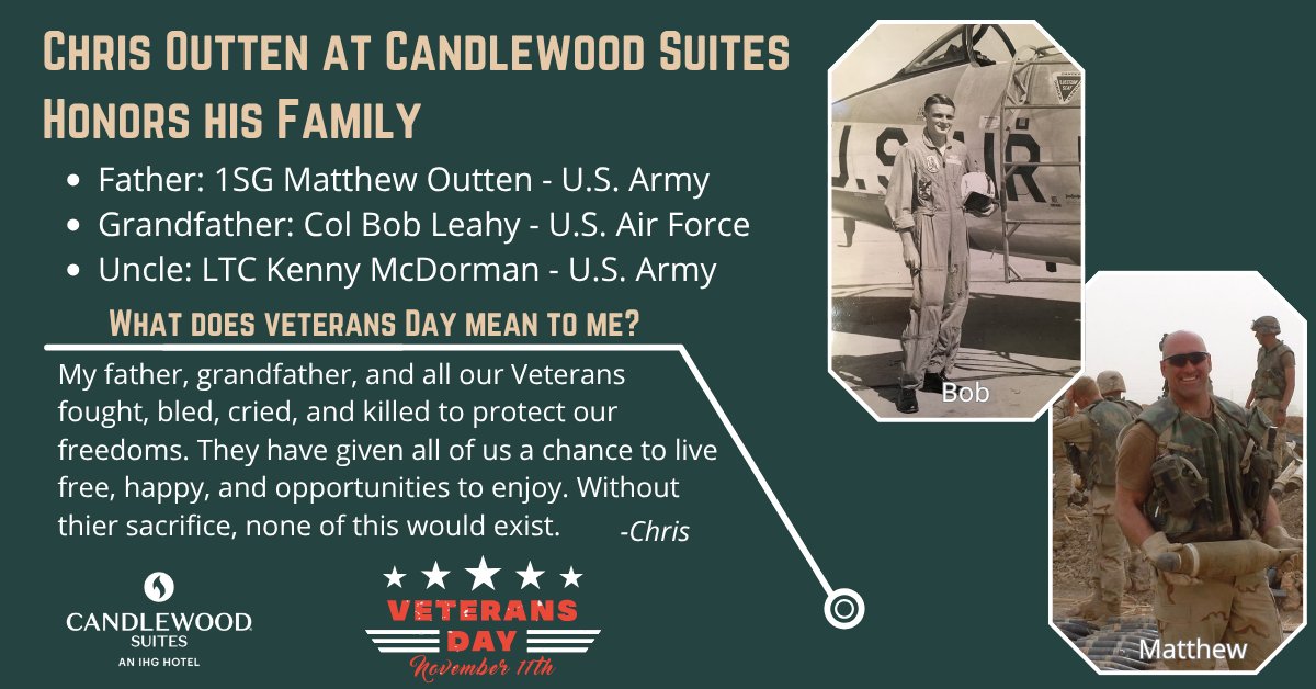 FortWoodHotels's tweet photo. Military service is a proud part of Chris’s family—his father and uncle served in the U.S. Army, and his grandfather in the U.S. Air Force.

“My father, grandfather, and all our Veterans fought, bled, cried, and killed to protect our freedoms. They have given all of us the chance to live freely, happily, and with opportunities to enjoy. Without their sacrifice, none of this would exist.”

We’re proud to honor Chris's family this Veterans Day for their strength, sacrifice, and service. ❤️🤍💙

#VeteransDay #FortWoodHotels #CandlewoodSuites #ProudMilitaryFamily #ThankYouVeterans #ArmyStrong #AirForcePride #WeAreFamily