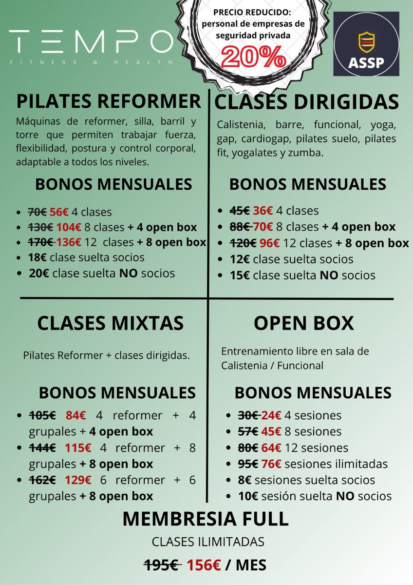 Gracias @tempo_mallorca por pensar en todo el sector que trabajamos en seguridad privada y hacernos un 2️⃣0️⃣ % de #descuento🤑 

No excuses 🏋🏋🏻‍♀️
#aentrenar💪 #salud #seguridadprivada #descuentos