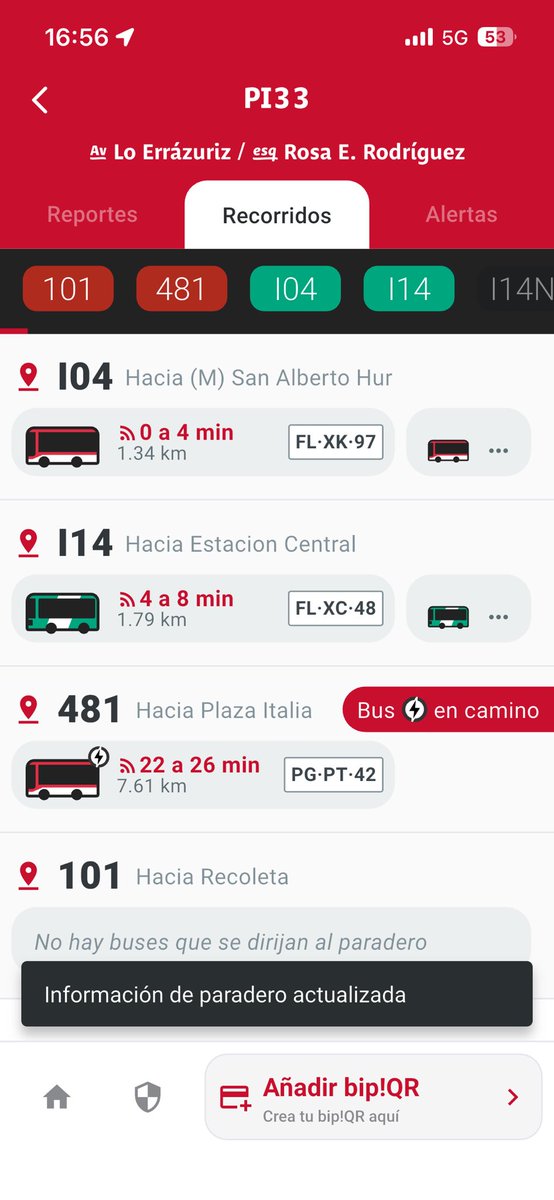 Hola <a href="/VoySantiago14/">Voy Santiago 14</a> dónde está la 101 PI33 <a href="/MTTChile/">Ministerio de Transportes y Telecomunicaciones</a> <a href="/MTTStgo/">SeremiTT Región Metropolitana De Santiago</a> <a href="/Red_Movilidad/">Red Movilidad</a>