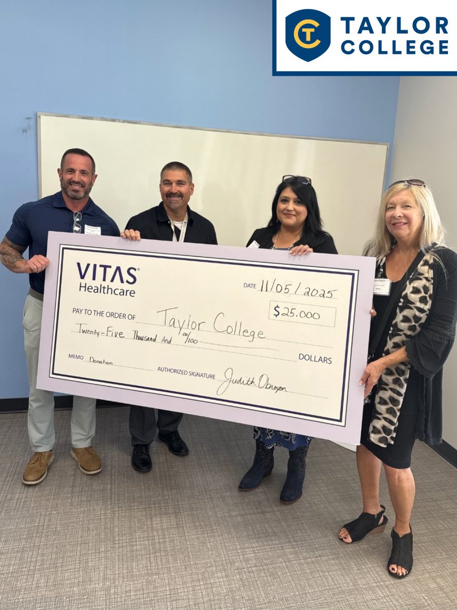 VITAS Healthcare gereously donated 25,000 for nursing student scholarships at Taylor College! 🩺

If you’re interested in a career in nursing or healthcare visit taylorcollege.edu