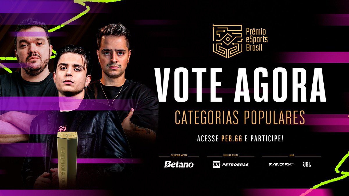 BORA VOTAR! 🚨

A Fase 3 das votações para o #PEB25 segue a todo vapor, e VOCÊ tem a missão de escolher as lendas desse ano nas Categorias Populares: Melhor Streamer, Craque Betano da Galera, Melhor Creator Short Form e Long Form ✨