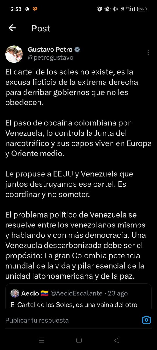 alexcotes18's tweet photo. @estcol Pero si el mismo presidente @petrogustavo ha manifestado que el famoso Cartel de los Soles no existe. https://t.co/tvKdYjSgNC