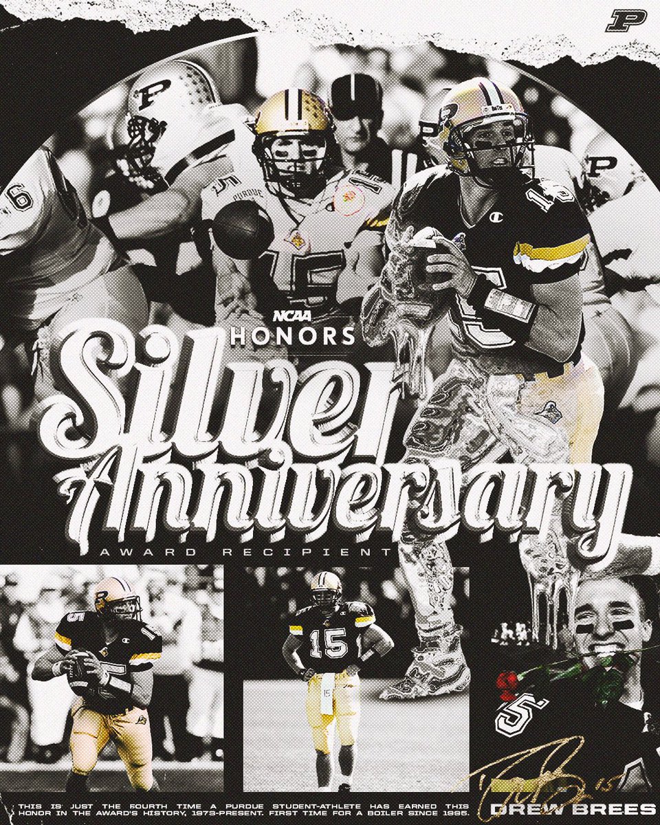 Drew Brees ➡️ NCAA Silver Anniversary Award Recipient

He becomes the fourth Boilermaker (first since 1995) to earn this prestigious honor that celebrates exceptional student-athletes 25 years after graduation.