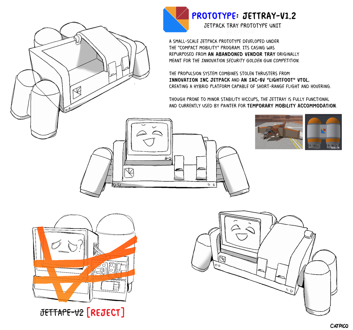 Cat_Pico's tweet photo. Dawg, wish could just drop college and continue drawing my own thing. (Still busy)😔

It's a reimagination how'd Innovation Inc. probably accommodate painter for the first couple of months.
I like the idea of strapping him to jetpack. 

#pressurefanart #pressure #painterpressure #innovationinc
