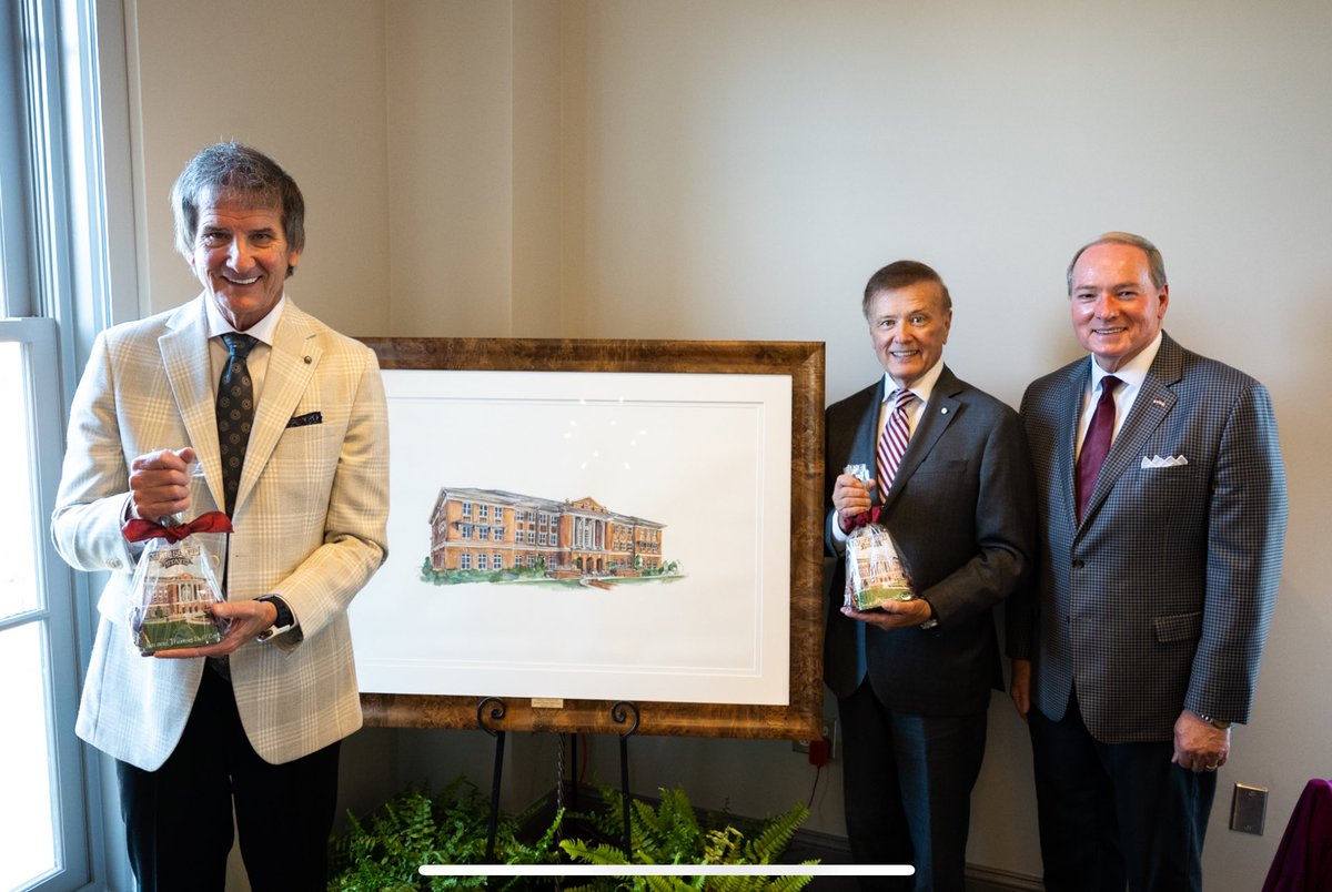 msstate's tweet photo. MSU President Mark E. Keenum hosted a special luncheon in honor of Jim and Tommy Duff ahead of today’s dedication ceremony of the Jim and Thomas Duff Center. The brothers were gifted MSU cowbells and artwork in recognition of their generosity and impact. https://t.co/iHZ1ZmbZjm