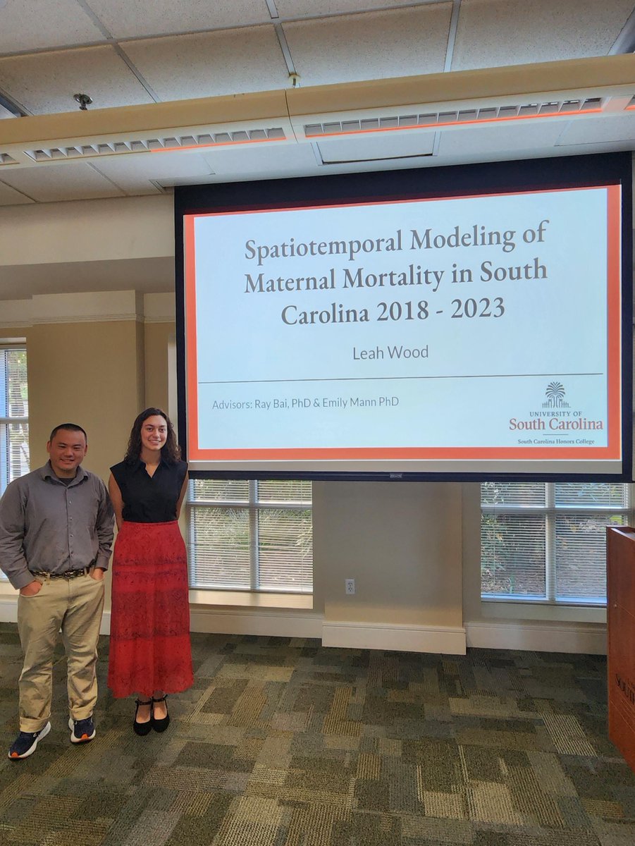 Congrats to my student Leah Wood for successfully defending her Senior honors thesis "Spatiotemporal Modeling of Maternal Mortality in South Carolina 2018-2023"!  Leah will pursue a Masters in Biostatistics next

This was on par with an excellent Masters thesis, tbh. Great job!
