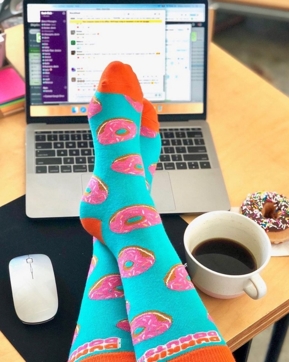 POV: It's National Donut Day and you're winning at both snacks AND sock game 🍩🧦☕ Custom socks = wearable happiness Happy National Donut Day from our WFH setup! #NationalDonutDay #DonutDay #CustomSocks #WorkFromHome