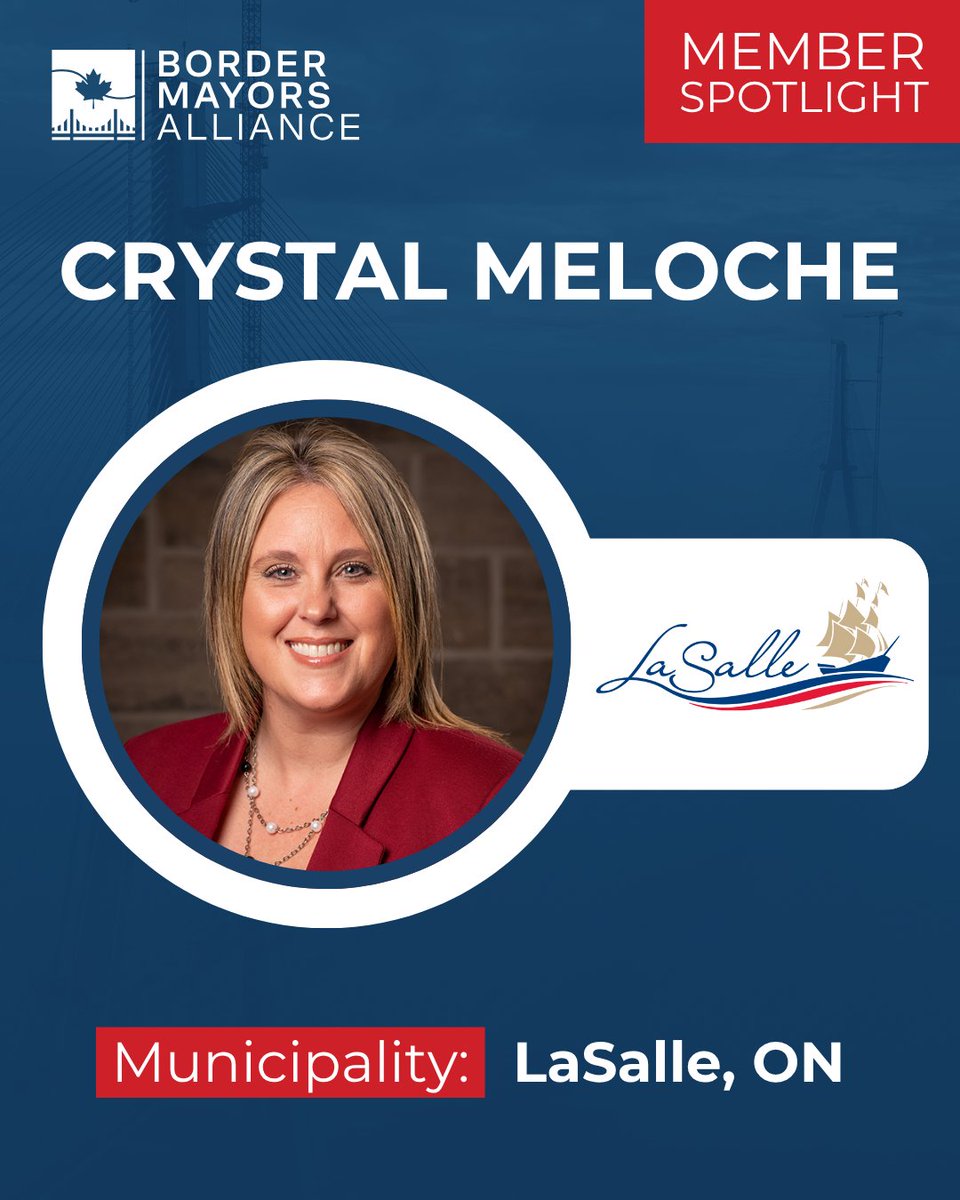 📢 Meet Crystal Meloche from LaSalle, Ontario🍁

LaSalle is a thriving community located just a short drive from the Ambassador Bridge.

Mayor Meloche is committed to leveraging cross-border connections, ensuring LaSalle continues to flourish as a welcoming border community.