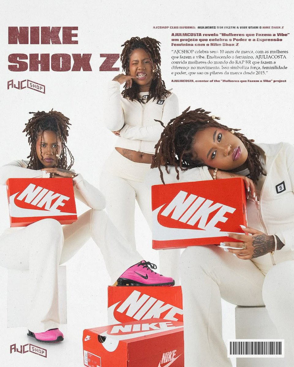 rapoutcontext's tweet photo. A Nike lançou o novo Nike Shox Z em parceria com AjuliaCosta Shop!!!

A campanha foi estrelada pela NandaTsunami, Lai$Rosa, RealVettorazi &amp; Cashley! 🇧🇷 https://t.co/cIDjm0Uyu7