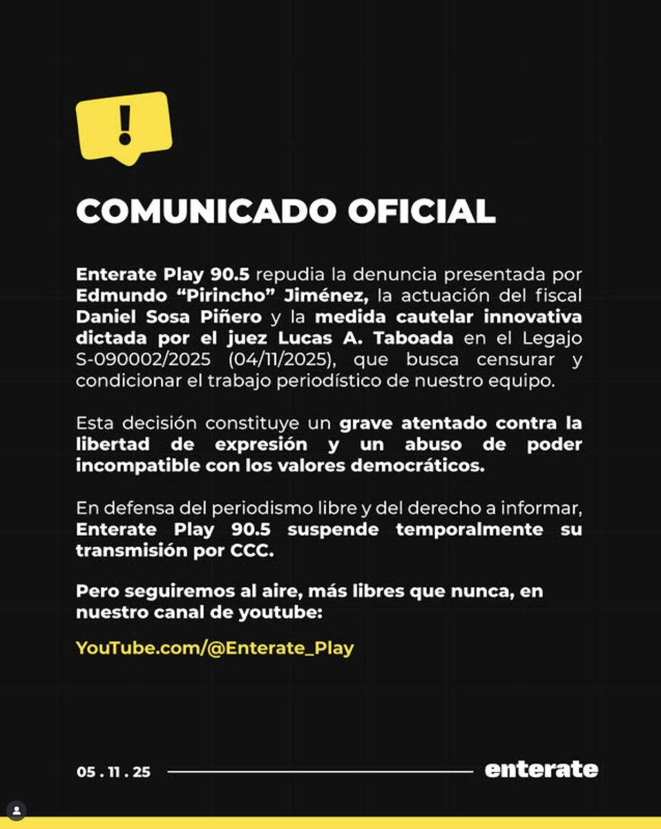 Terrible lo que sucede en Tucumán. El jefe de los Ministros Públicos Fiscales, Edmundo 'Pirincho' Jiménez, presentó una medida cautelar contra Gustavo Olarte, dueño del cableoperador CCC, para que "cese una campaña pública de hostigamiento, desprestigio y ataque mediático contra