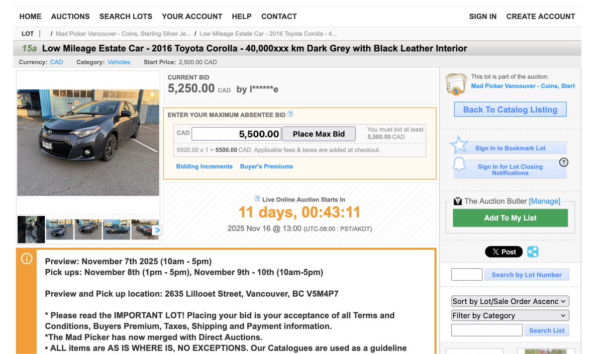 - Auction Item -
(LOT 15a) Low Mileage Estate Car - 2016 Toyota Corolla - 40,000xxx km Dark Grey with Black Leather Interior

Bid Here: bid.directauctions.com/Low-Mileage-Es…