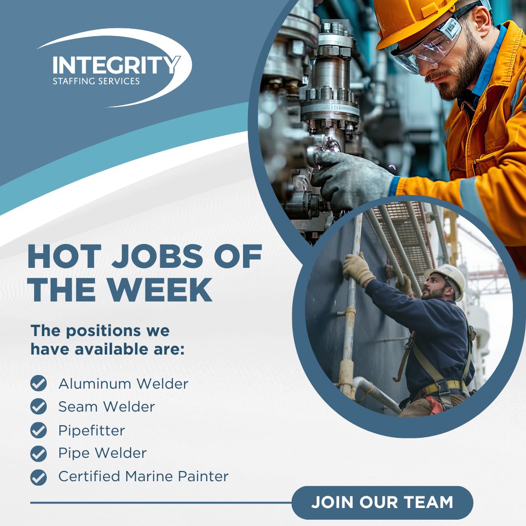 🔥 Hot Jobs of the Week from Integrity Staffing!

We’re looking for skilled trades professionals ready to make an impact in Marinette, WI.

Ready to start your next career move?