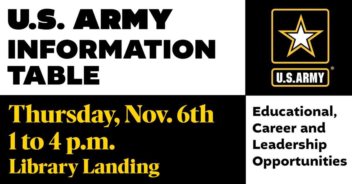 UA_WayneCollege's tweet photo. A representative from the U.S. Army will be on campus tomorrow, Nov. 6th with information about educational, career and leadership opportunities. Stop by the Library landing between 1 and 4 p.m. https://t.co/k11RpVTeuf