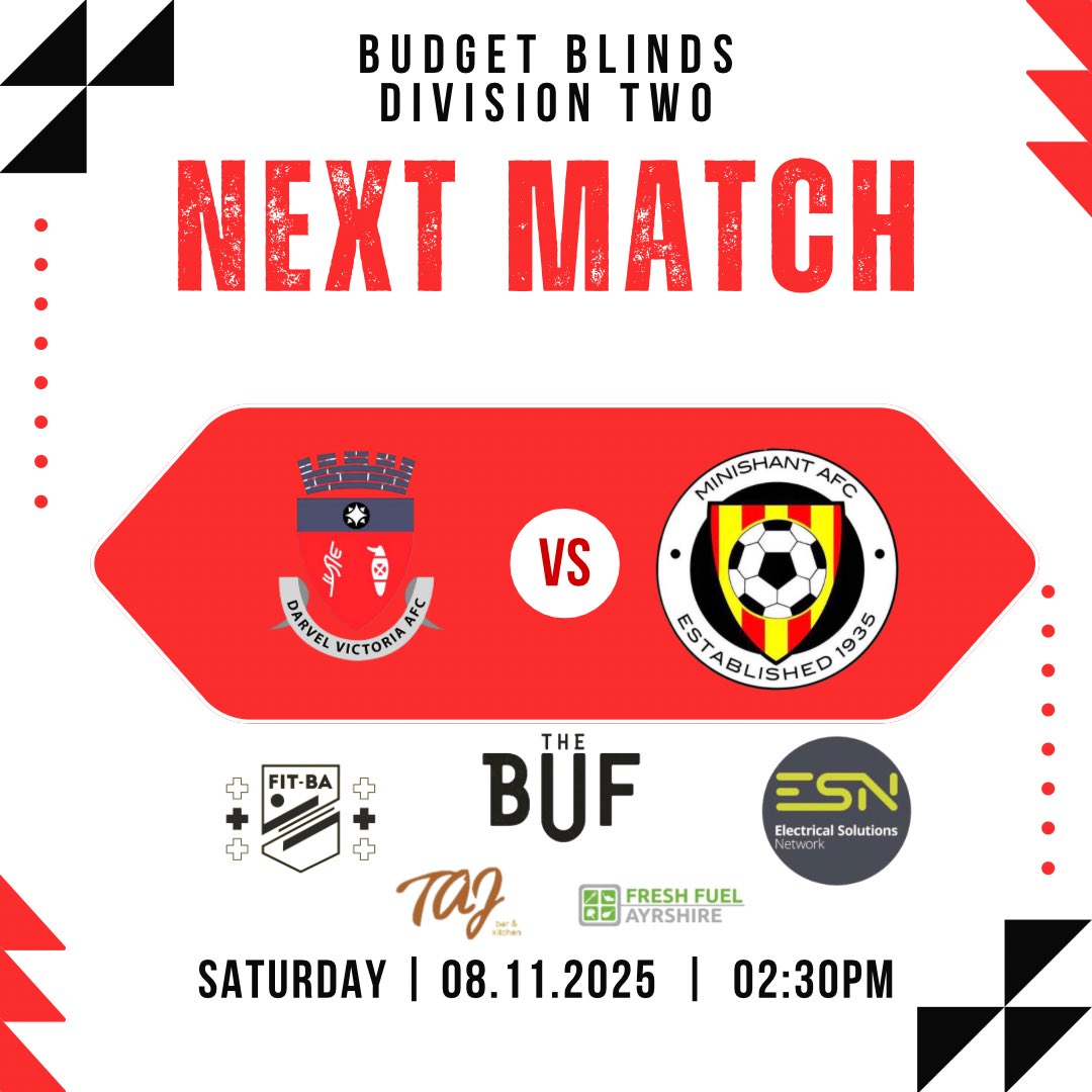 Here we go!🔥⚽ 

The Shant are on their travels again with another away game.

🏆Budget Blinds Division Two
🆚Darvel Victoria AFC
🗓️Saturday, 8th November 2025
📍Loudon Academy, Galston, KA4 8PB 
🕑14:30 Kick off 

All support welcome

🔴🟡MTS🔴🟡