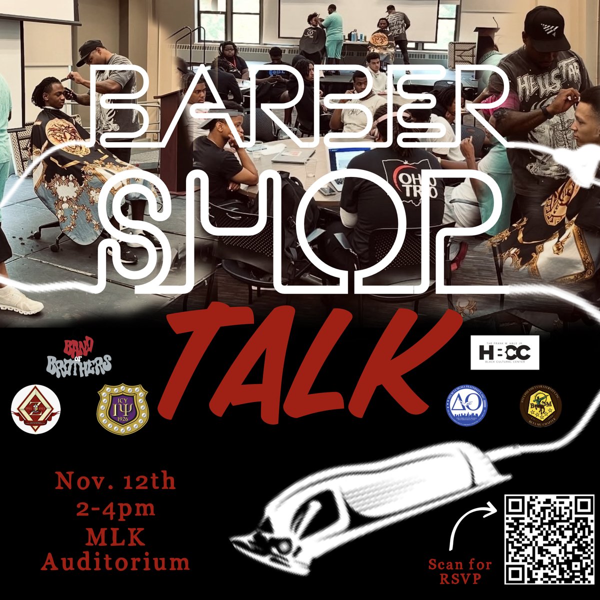 osuhbcc's tweet image. Join us for Barbershop Talk!

A space for fellowship and conversation, we&apos;ll be offering lunch and free lineups, too! 

All are welcome with registration: go.osu.edu/barbershoptalk