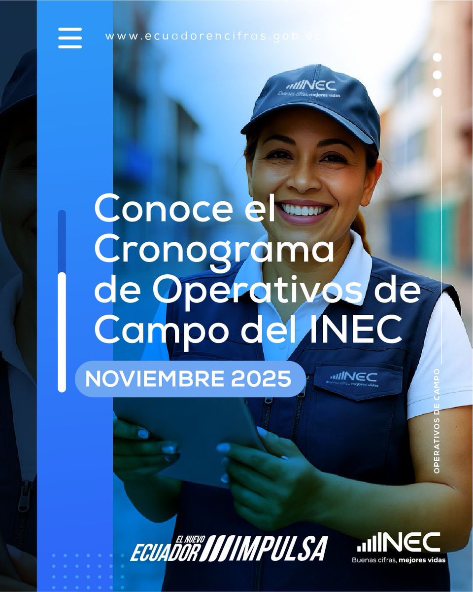 📍 ¡El INEC está en territorio!

Nuestros entrevistadores recorren el país recopilando datos estadísticos clave para contribuir a la mejora de la calidad de vida de todas y todos los ecuatorianos. 🏡

👀 ¿Quieres saber dónde estarán? Conoce las zonas que visitará nuestro equipo